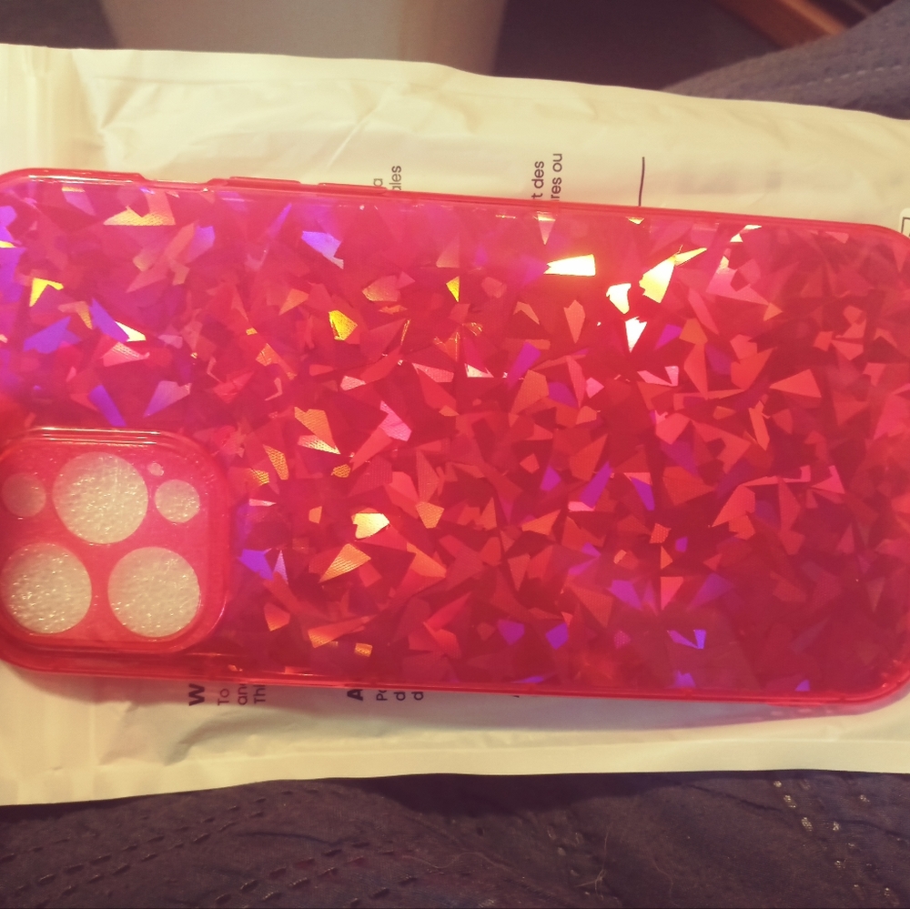 Iphone 12 pro max pink sparkly holographic glitter fragment case